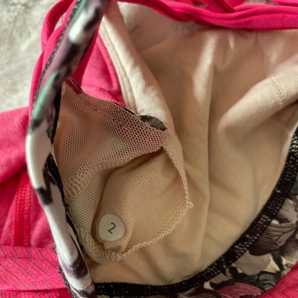 Lululemon Free To Be Wild Tank Top Bra Pink Butterfly Heathered Bon 2 sm…
